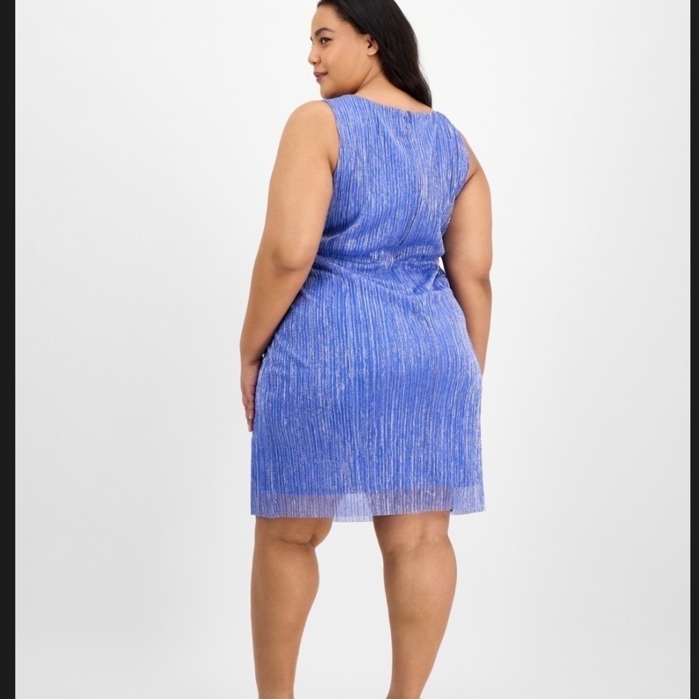 Connected Apparel Cocktail Dress Womens 8P New Blue Metallic Pleated TN287820L - Picture 2 of 9